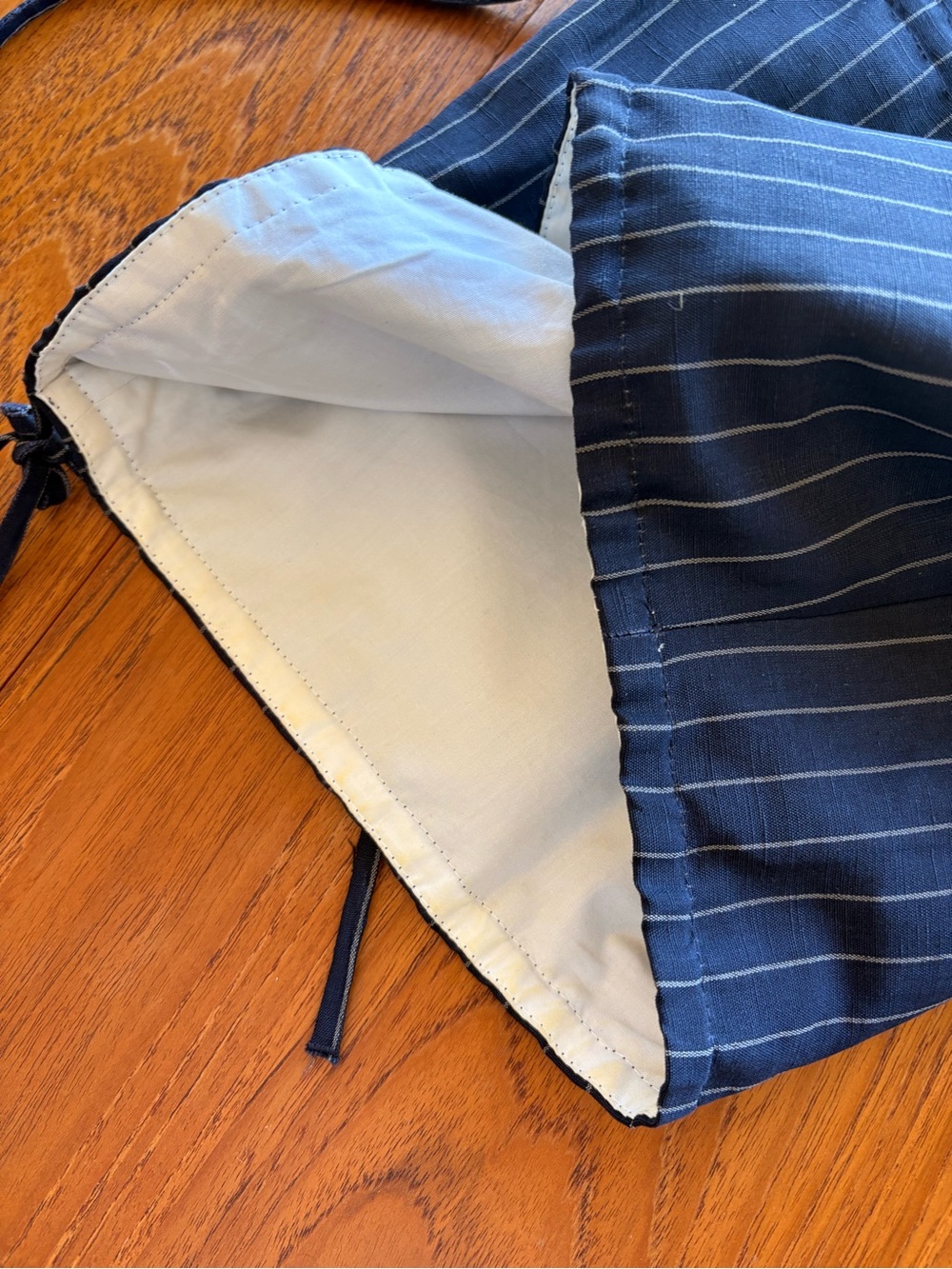 Jean Paul Gaultier Navy Pinstripe Gathered Drawstring Shorts - Picture 9 of 14